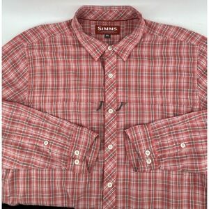 Simms Fishing Shirt Mens XL Red Plaid Long Sleeve Performance Outdoor Hiking